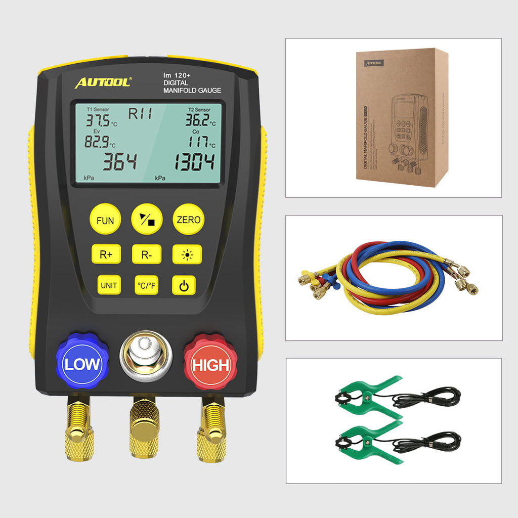 AUTOOL Air-Conditioning R134A Refrigerationt Digital Manifold Gauge Set, HVAC Vacuum Pressure Temperature Tester Kit, Support 89 Kinds Refrigerant HVAC Tools, AC Leak Detector Kit