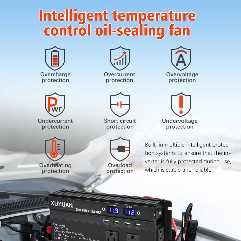 Inverter, DFITO 600W Car Power Inverter Dc 12V/24V to 110V Ac Converter, with 2 Dual Ac Outlet and 4 USB Car Charger for Camping/ Road Trips/ Outdoor Work