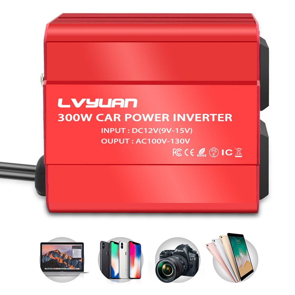 LVYUAN 300 Watts Power Inverter Converter Adapter DC 12V to AC 110V Car Charger 2USB