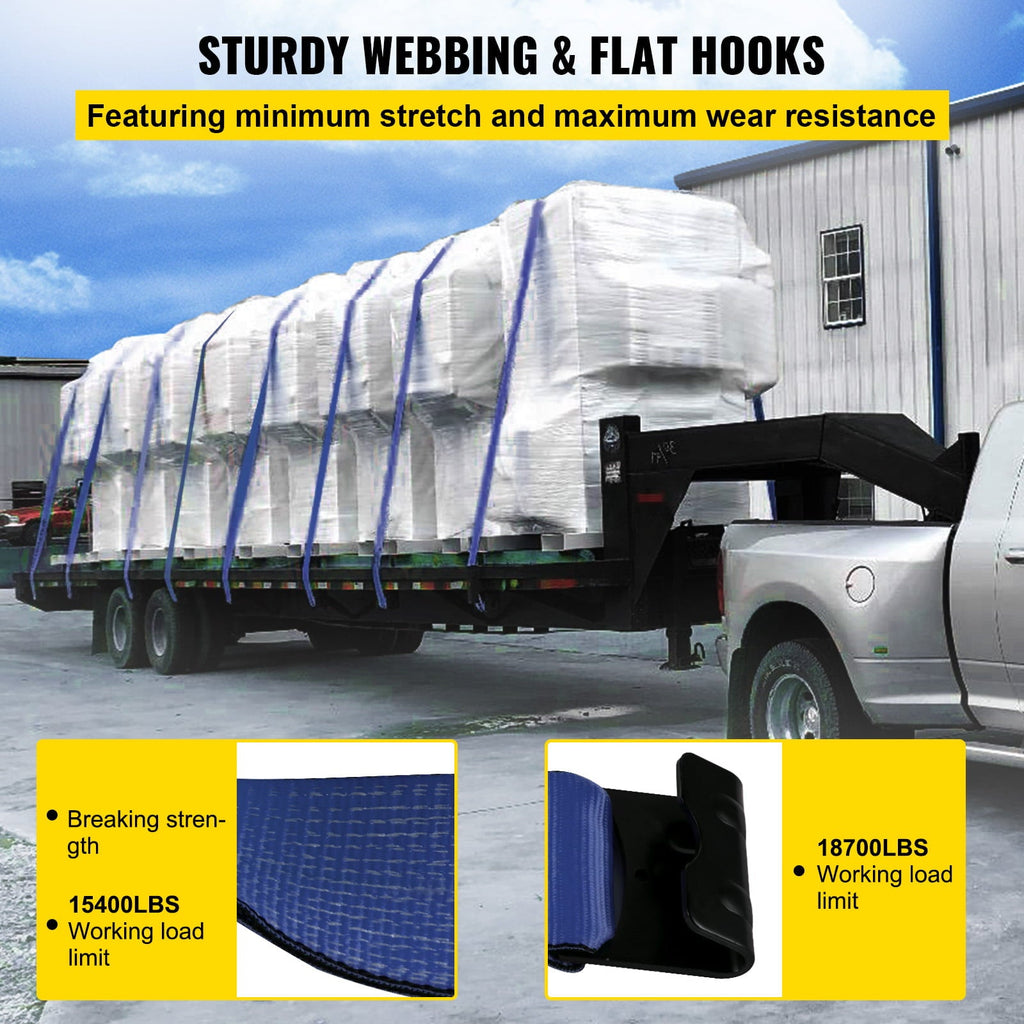 BENTISM Truck Straps Winch Straps 4"x30' with Flat Hook for Towing Blue 10 Pack