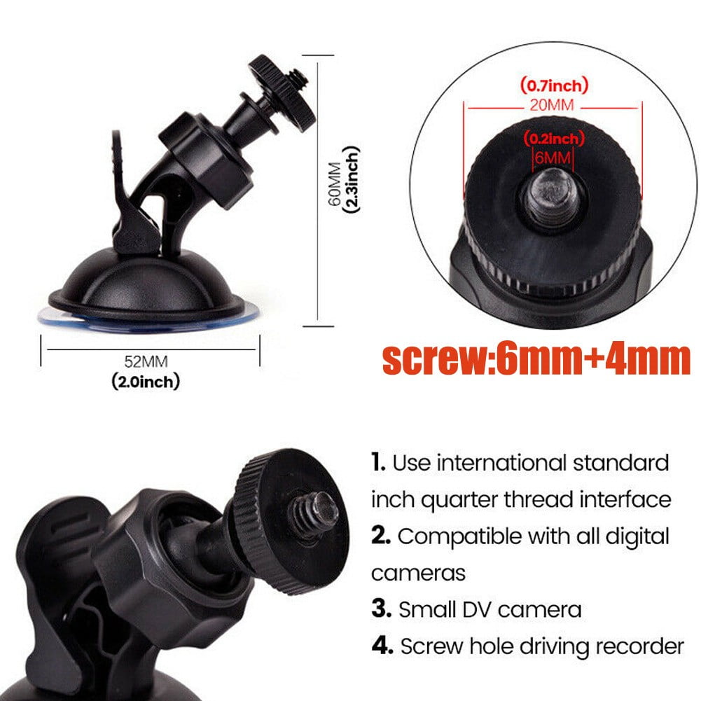 QIFEI 2Pcs Dash Cam Suction Mount, Car Mounted Recorder Bracket Dash Cam Holder Camera Stand Suction Cup with 4mm+6mm Screw Adaptor Black