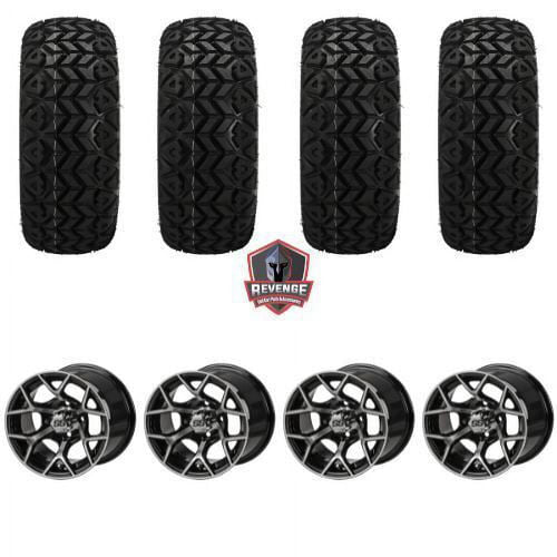 12" Ninja Machined Black Golf Cart Wheels and Tires Combo (20x10-12) Set of 4