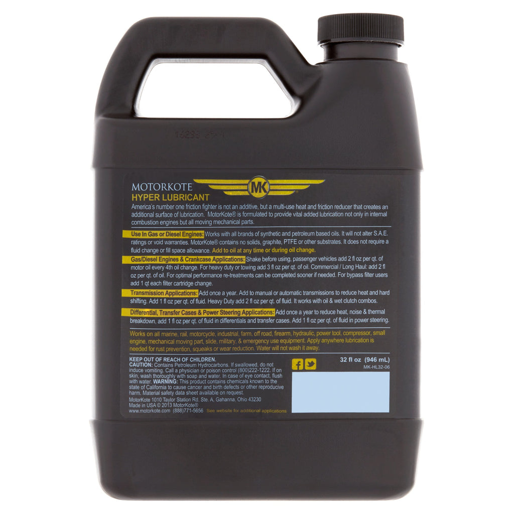MotorKote Hyper Lubricant 32 oz, Engine Treatment Gas or Diesel lubricant