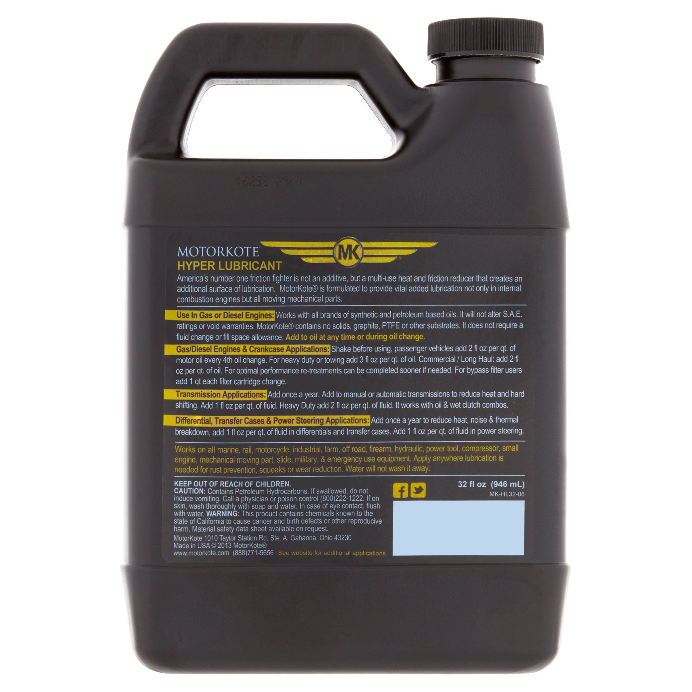 MotorKote Hyper Lubricant 32 oz, Engine Treatment Gas or Diesel lubricant