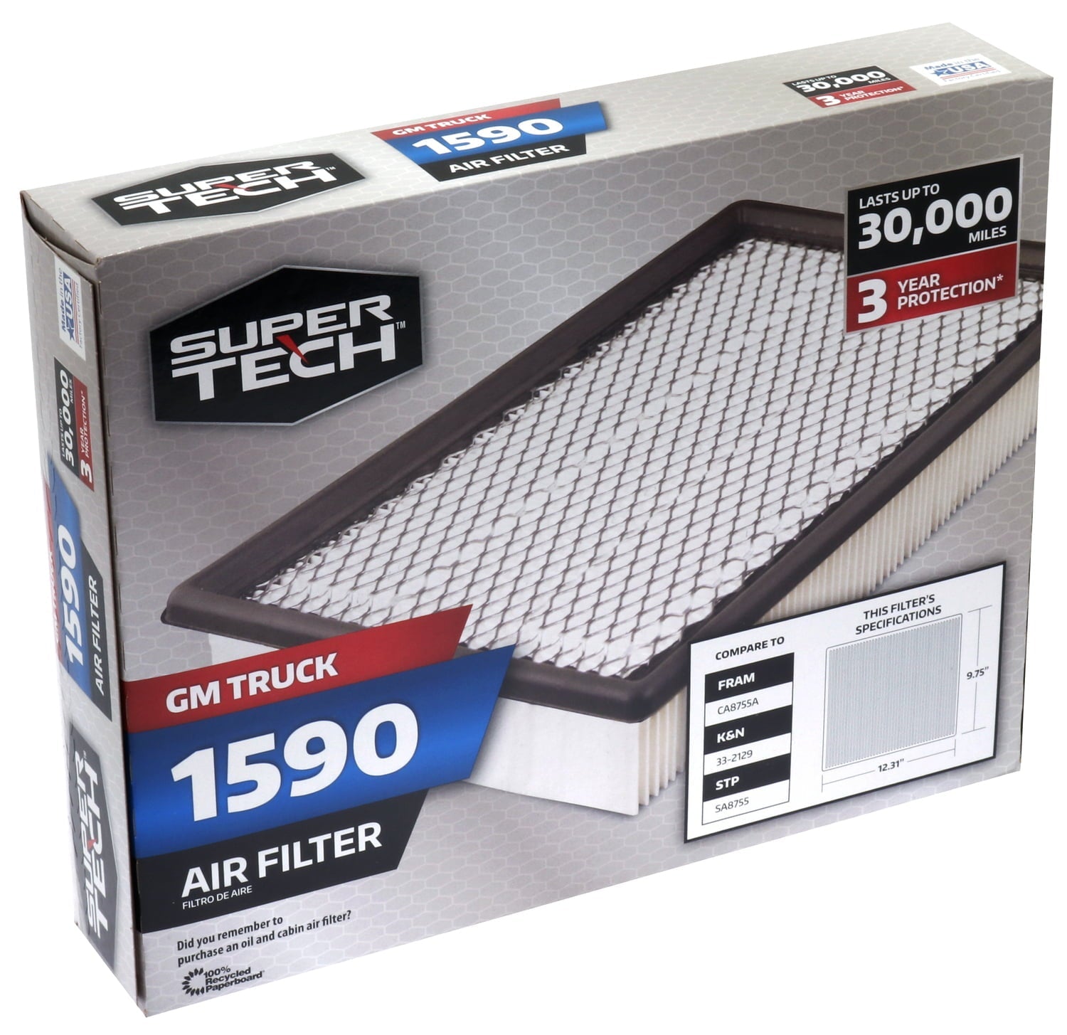 Super Tech 1590 Engine Air Filter, Replacement for GM Truck Fits select: 1999-2019 CHEVROLET SILVERADO, 2000-2018 CHEVROLET TAHOE