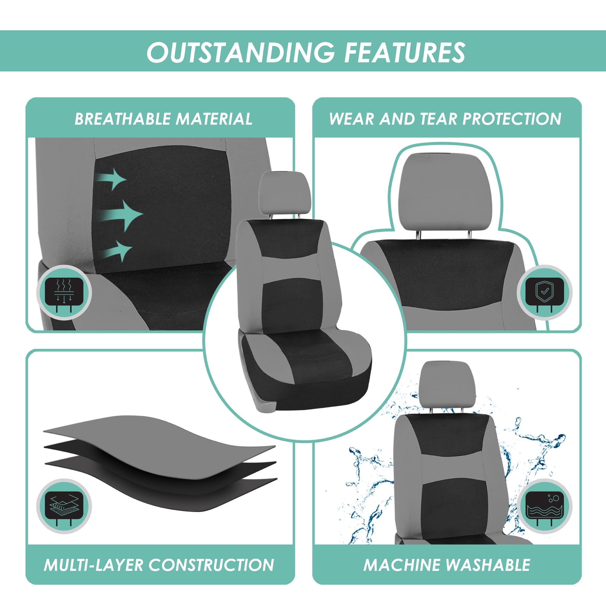 FH Group Light & Breezy AFFB030 Universal Gray Flat Cloth Full Car Seat Covers with Air Freshener