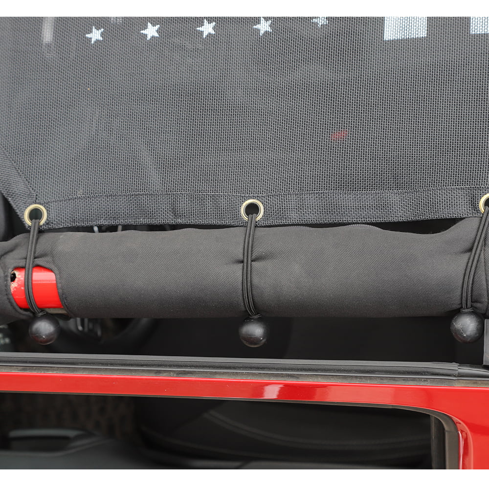 CheroCar Sun Shade Mesh Sunshade Bikini Top for Jeep Wrangler JK 2007-2017, Black US Flag