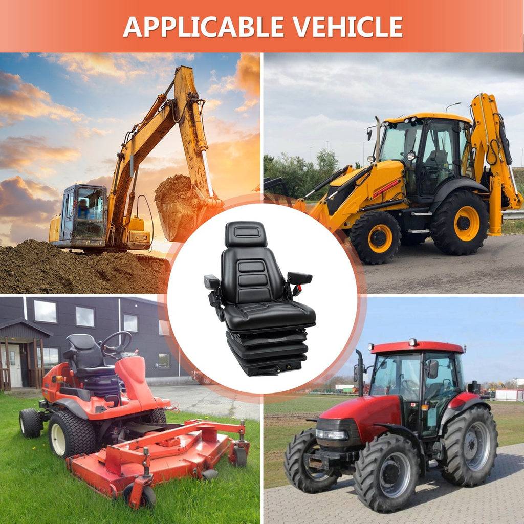 TICSEA Universal Heavy Duty Forklift Seat with Mechanical Suspension, Equipped with Adjustment Arm Rest, Seat Belt for Tractor Excavator Skid Steer