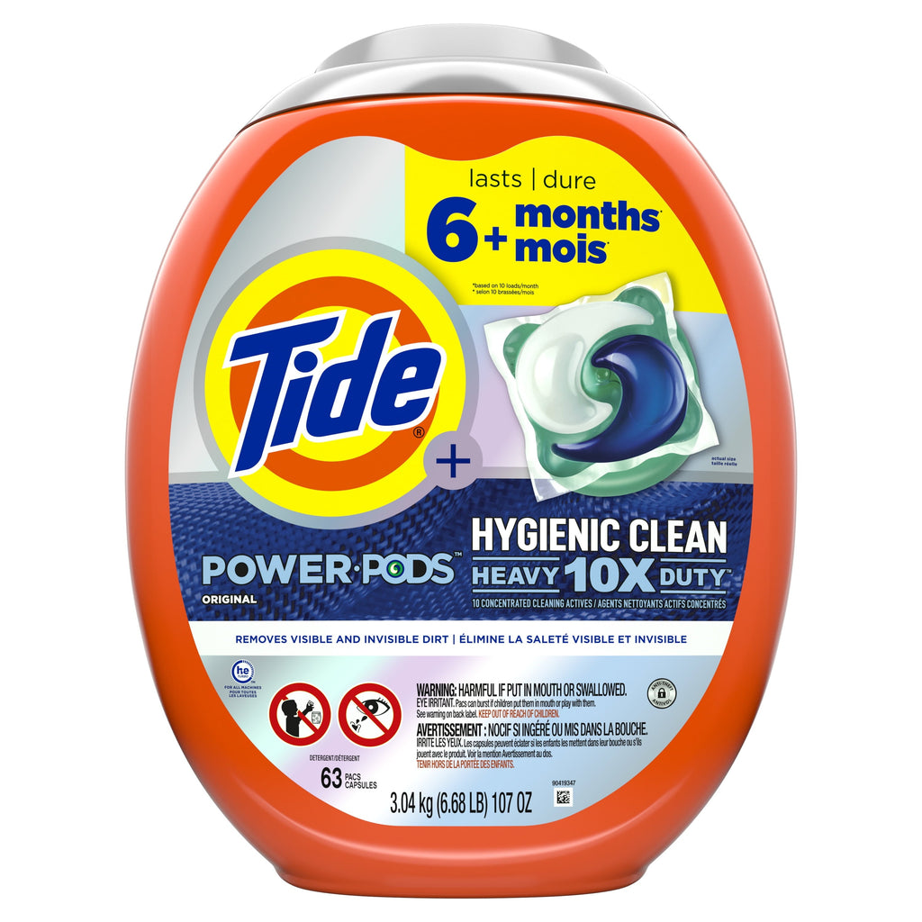 Tide Power Pods Laundry Detergent Soap Packs, Hygienic Clean, Original, 63 Ct