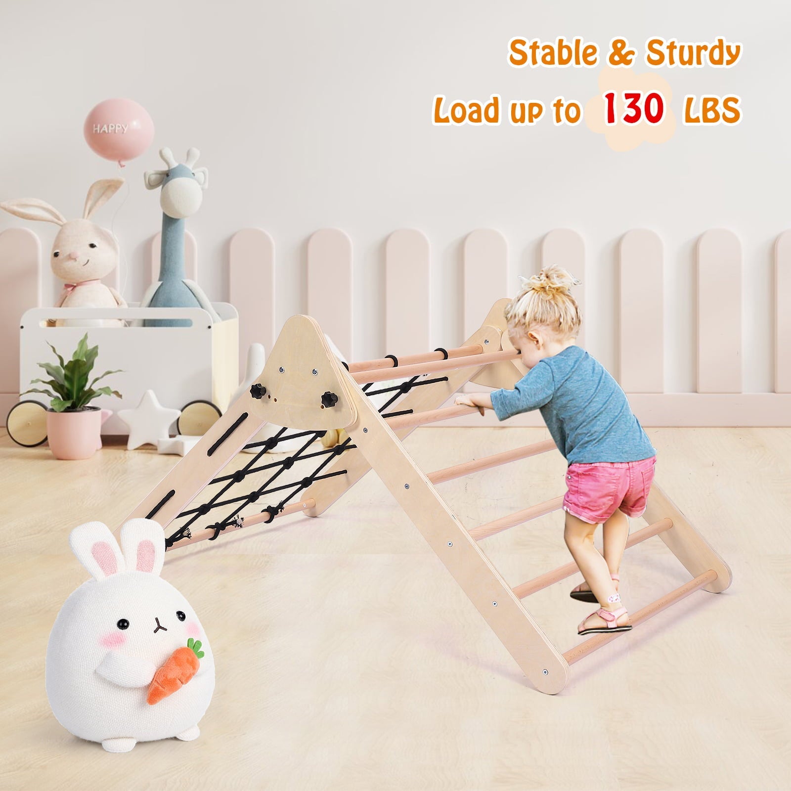 DSstyles Toddler Indoor Gym Playset, 2-in-1 Wooden Climbing Toys, Triangle Folding Climbing for Climbing & Sliding for Boys and Girls,18M+