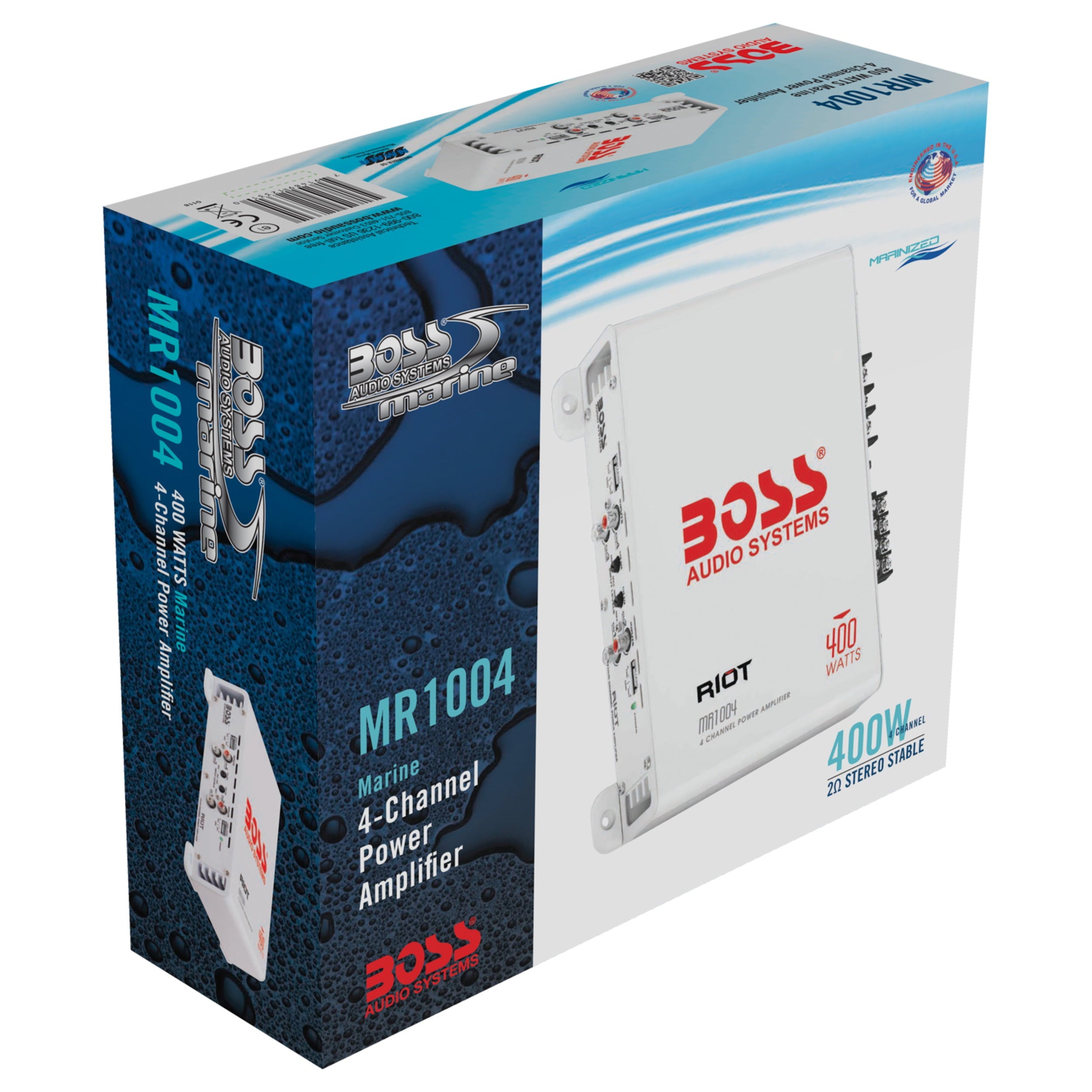 BOSS Audio Systems MR1004 4 Channel Marine 400 Watt Amplifier, Full Range