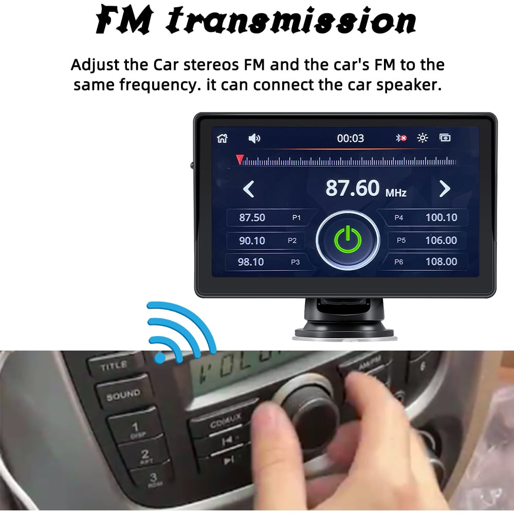 [2023 Newest] Polarlander Portable Wireless Apple Carplay & Android Auto with Steering Wheel Control, 7 inch IPS Touchscreen Car Stereo, Bluetooth Handsfree, WiFi, AirPlay, Dash Windshield Mounted