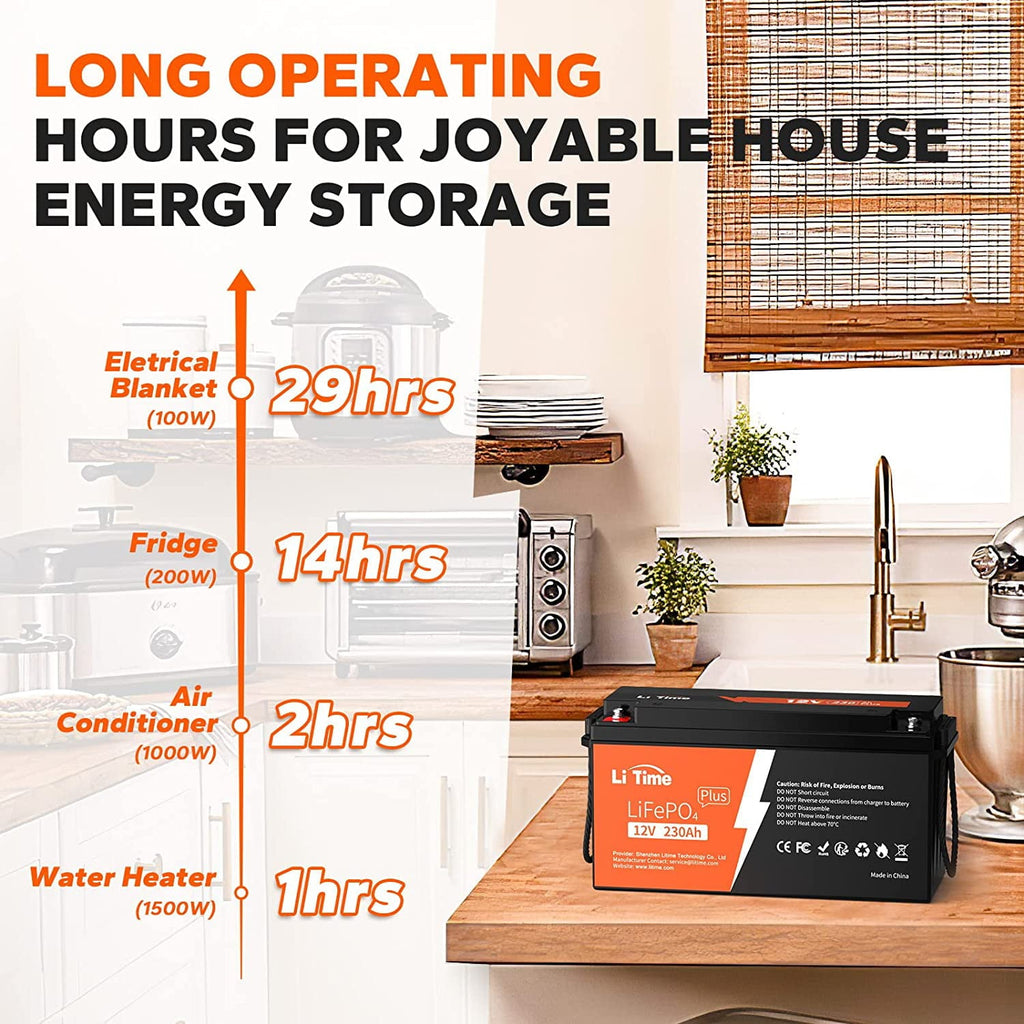 LiTime 12V 230Ah Plus Low-Temp Protection LiFePO4 Battery, Built-In 200A BMS, Max 2944Wh Energy for RV, Camping, Solar System, Home Energy Storage
