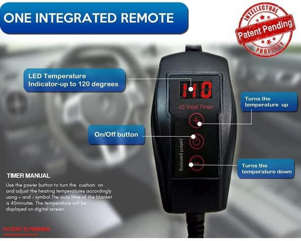 Zone Tech Black Car Heated Travel Seat Cover Cushion, 12v Plug for Cold Weather, 2 Pack