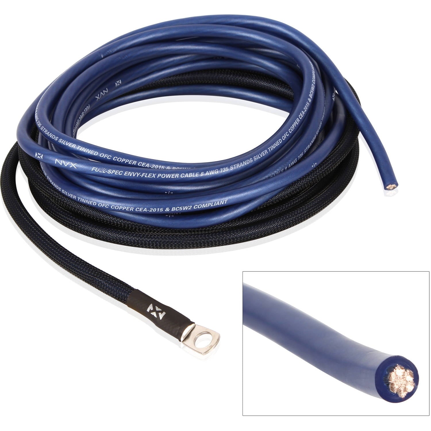 NVX XAPK8 Full Spec 8 Gauge 100% (OFC) Oxygen Free Copper Amplifier Power Wiring Kit with Speaker Wire for Amplifiers up to 800 Watts