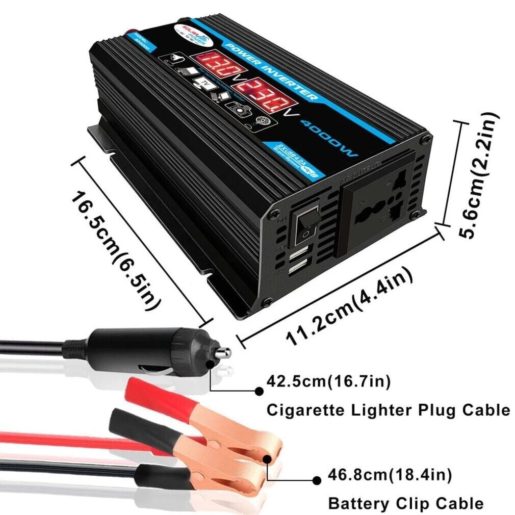 MDHAND Modified Sine Inverter High Frequency 1500W Peak Power Watt Power Inverter DC to AC Converter Car Power Inverter with 2.1A Dual USB Port Battery Clips Display Screen
