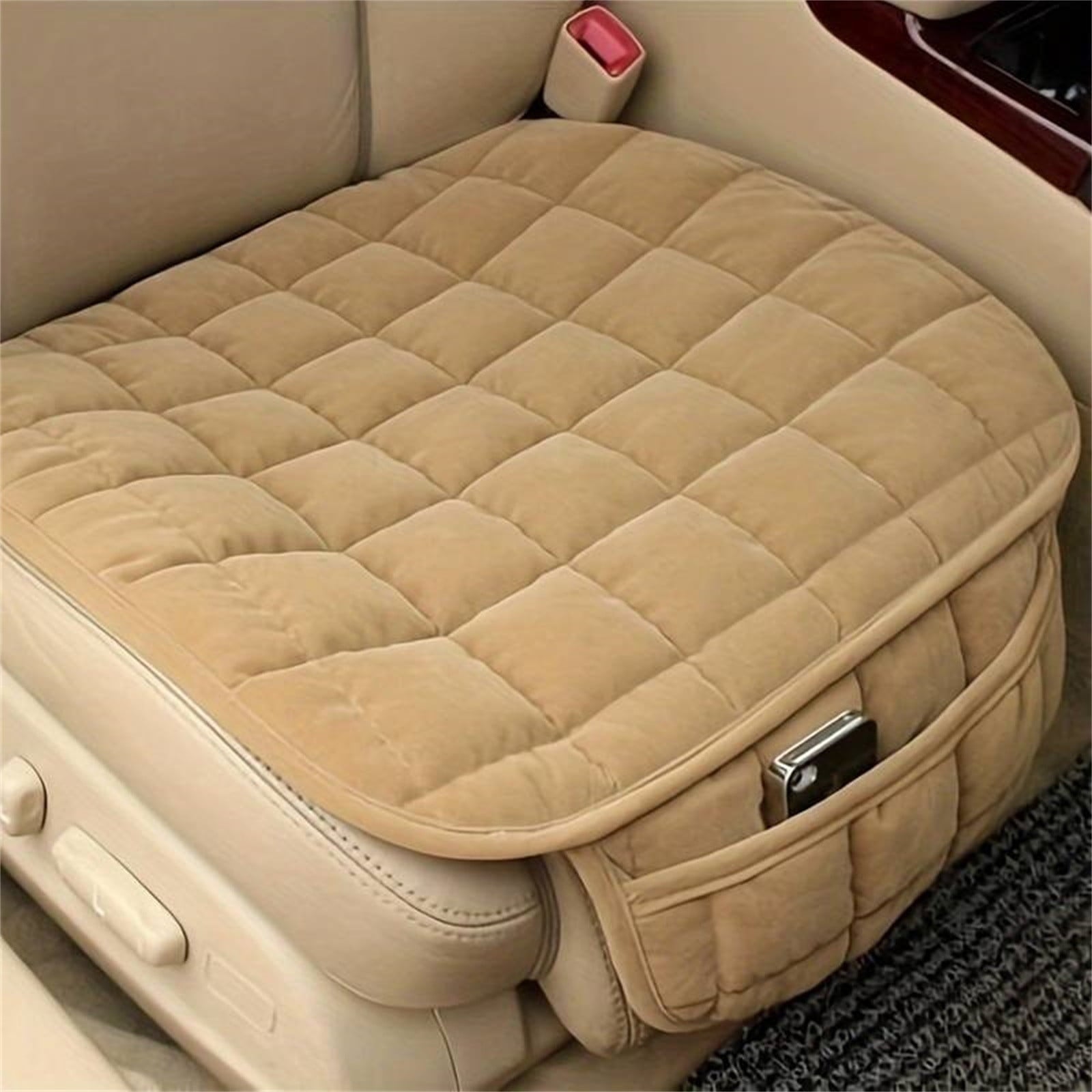 Tiitstoy 1Pc Car Seat Cushion, Premium Comfort Memory Silk Wadding, Non-Slip Rubber Bottom with Storage Pouch, Car Seat Pad Universal