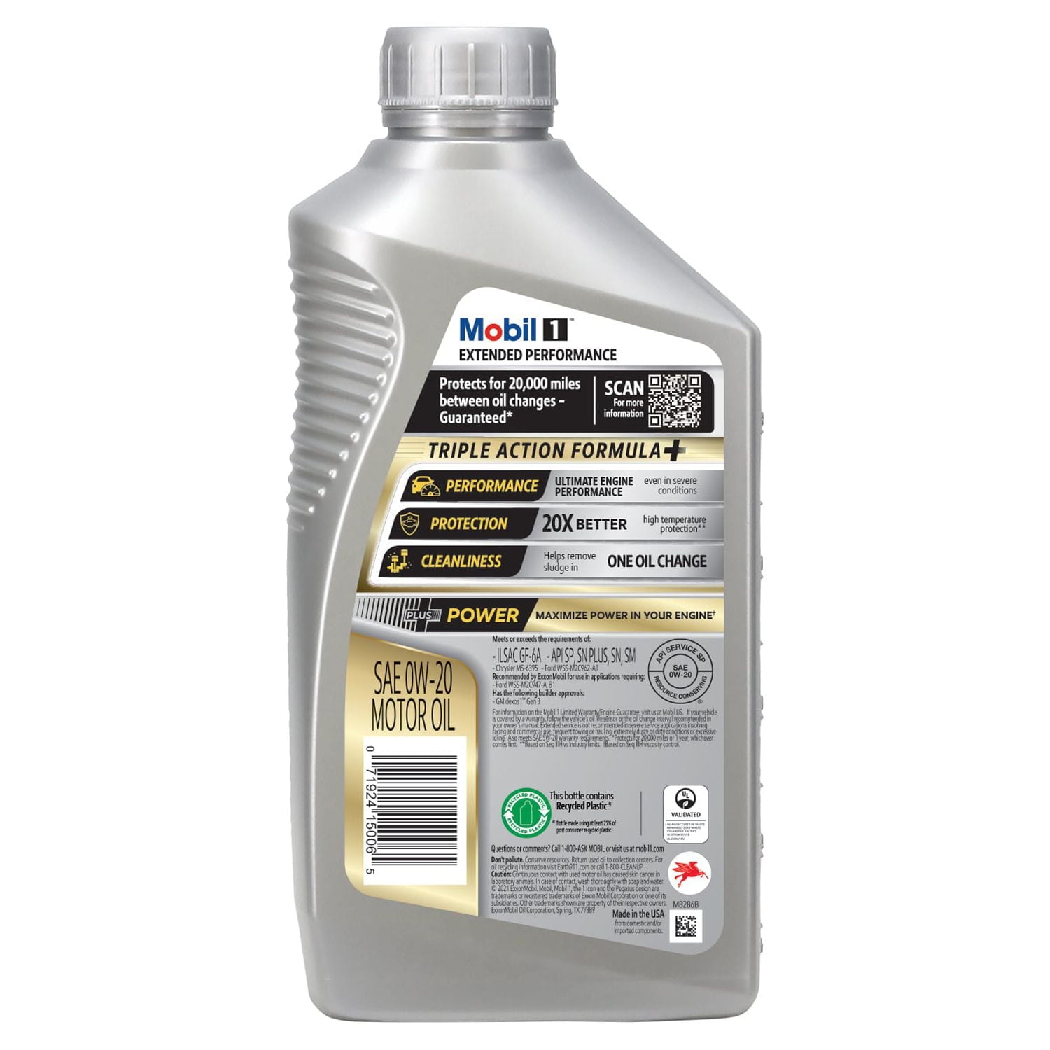Mobil 1 Extended Performance Full Synthetic Motor Oil 0W-20, 1 qt