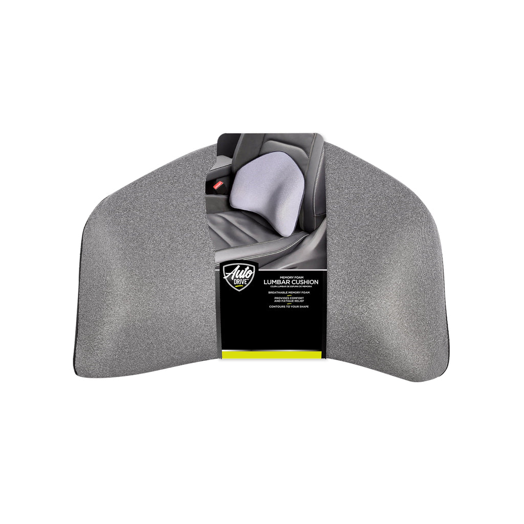 Auto Drive 1PC Ergonomic Lumbar Support Memory Foam Polyester Grey - Universal Fit, 22CU05