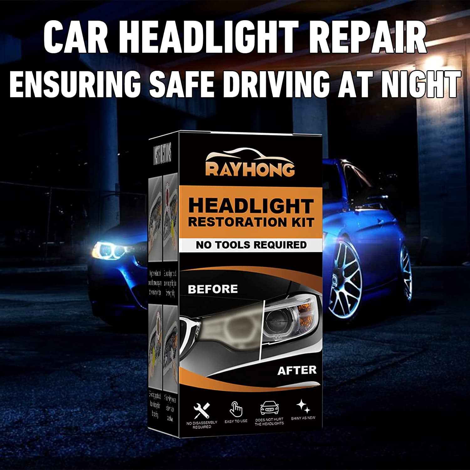 Restowipes Headlight Restoration Kit,Restowipes Headlight Restore Cleaning Wipes,Polish Headlights Lens Restore Cleaner DIY Polishing,Headlight Cleaner Restoration Kit for Car
