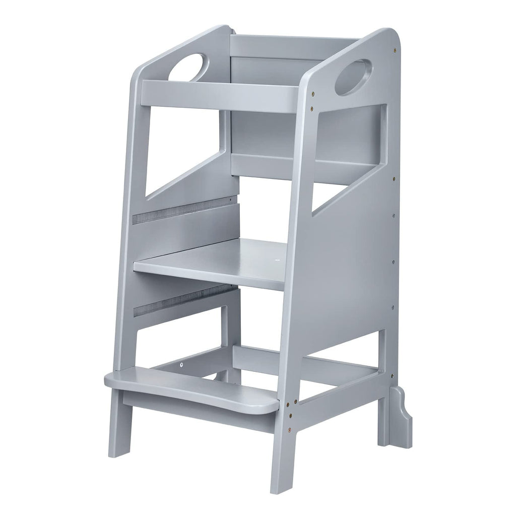 Furvclv Toddler Kitchen Stool Helper, Kids Kitchen Step Stool Baby Standing Tower Wood with Safety Rail, Child Montessori Stool for Kitchen Counter & Sink, Learning Tower for Toddlers 1-3