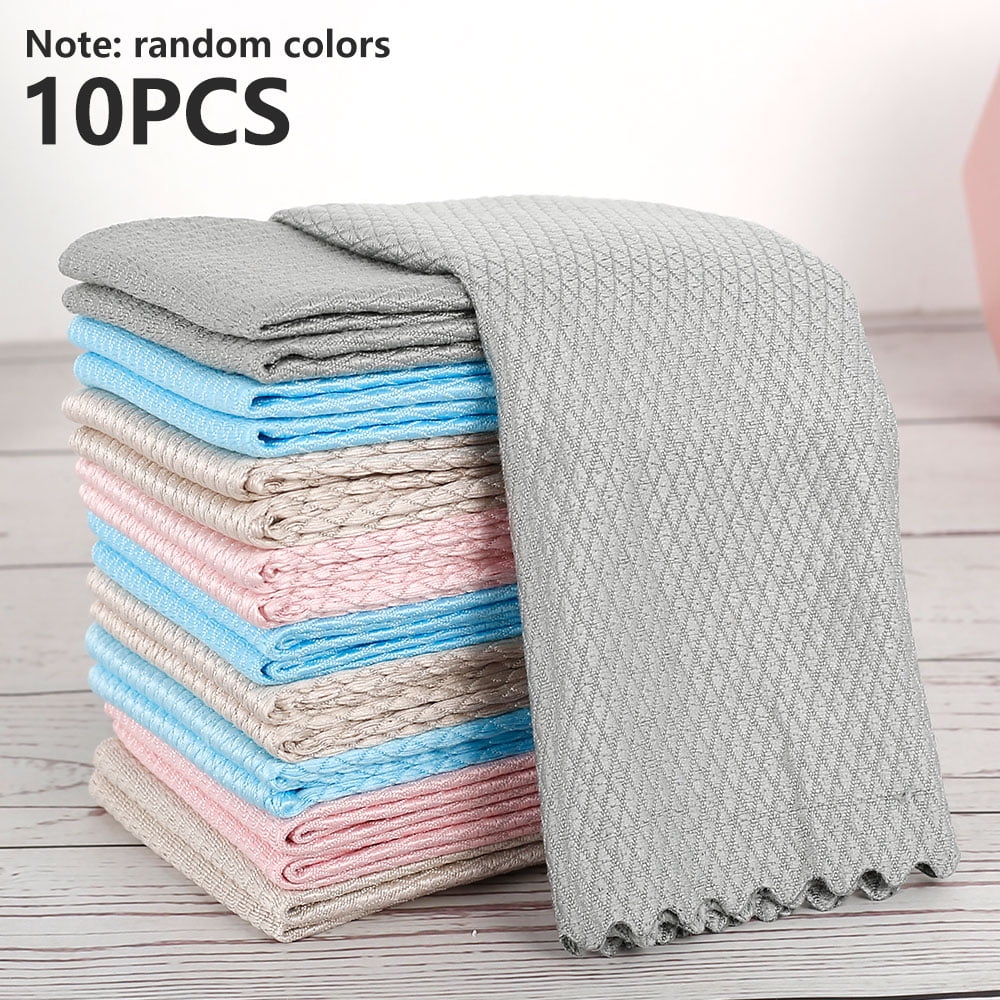 MLfire 10PCS Microfibre Cleaning Cloths Reusable Streak Free Kitchen Rags Cleaning Rag Lint Fish Scale Cloth Rags for Car Window Household Cleaning Rag No Traces Faded Absorbent Kitchen Rags