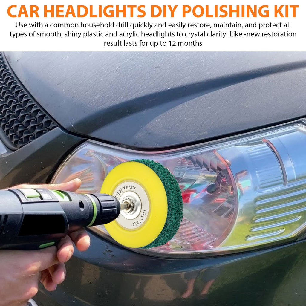EEEkit Headlight Restoration Kit, 21pcs 3inch Car Headlights Electric Drill Based Car Lights DIY Polishing Kit with Sanding Backing Pad, Mop, Drill Adapter, Sponge Buffer Pad