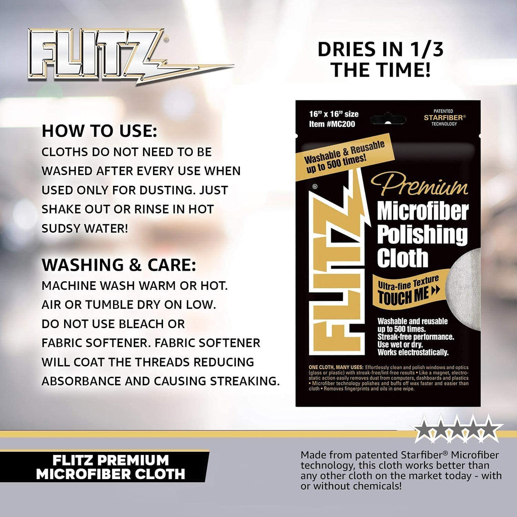 Flitz Microfiber Polishing Cloths - 16" x 16" - 4-Pack