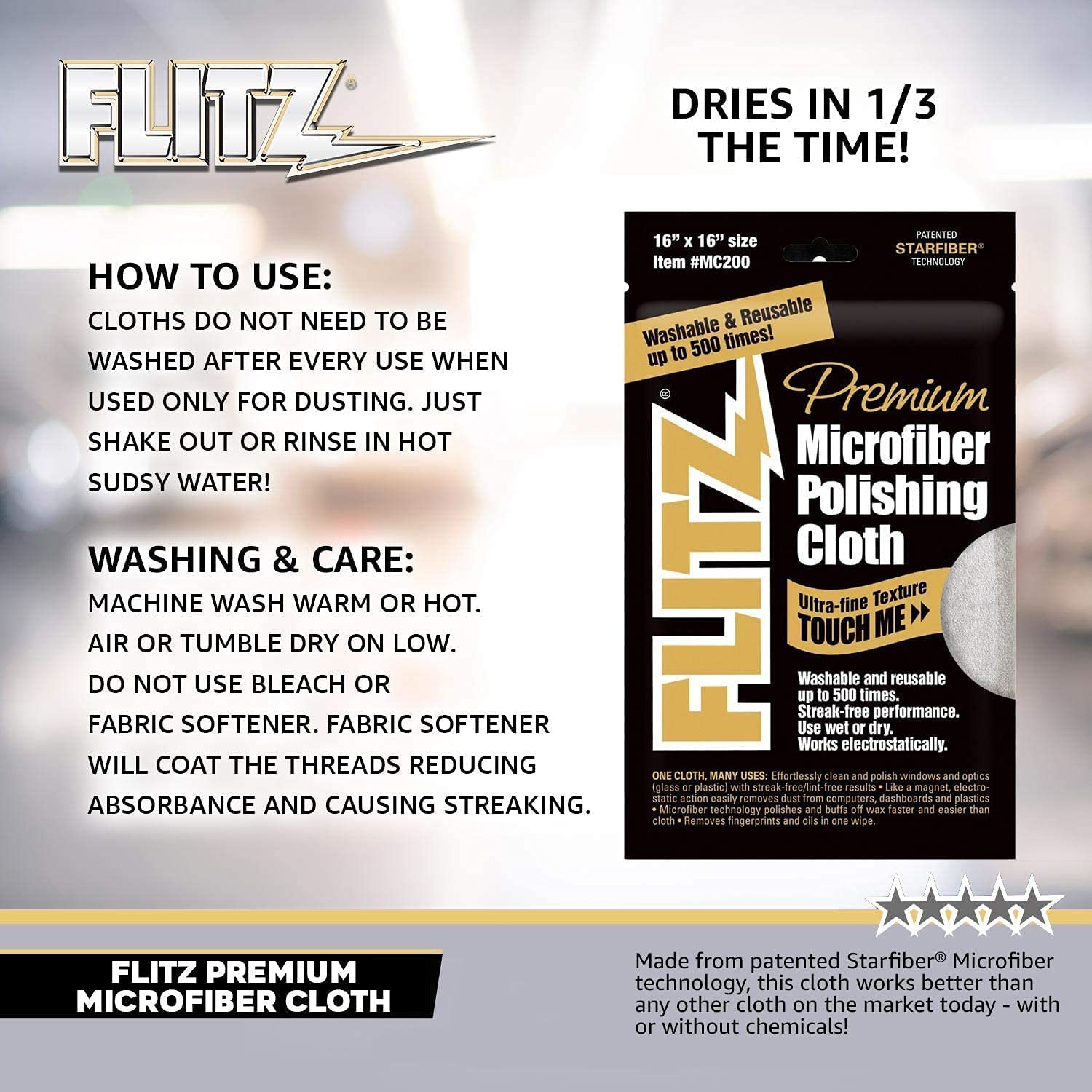 Flitz Microfiber Polishing Cloths - 16" x 16" - 4-Pack
