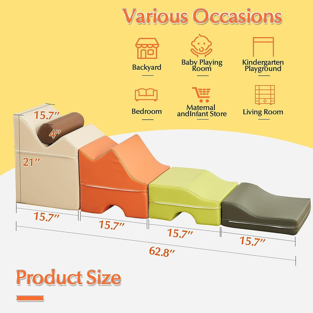5Pcs Foam Climbing Blocks, Linor Indoor Toddler Climbing Toys for Toddlers and Preschoolers, Safe Soft Play Equipment Foam Blocks Climber, Climb & Crawl Kids Soft Foam Activity Playset