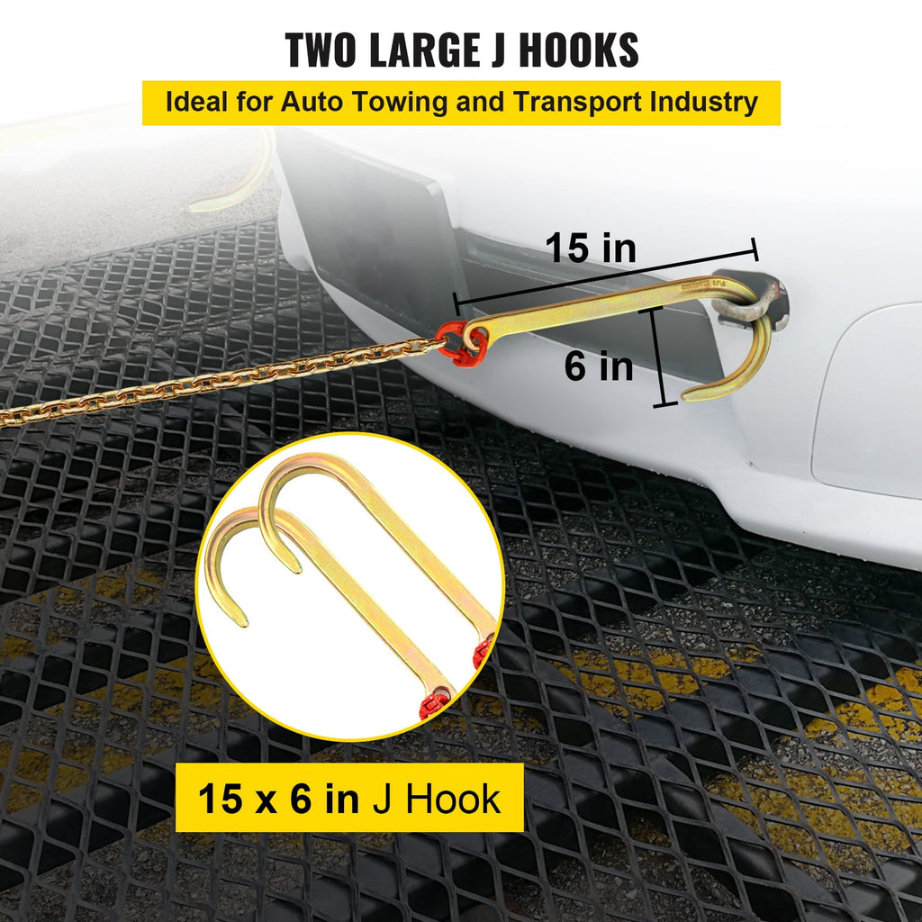 BENTISM 5/16"x10' Long Shank J Hook Tow Chain w/ 15" Large J Hooks & RTJ Hooks X2