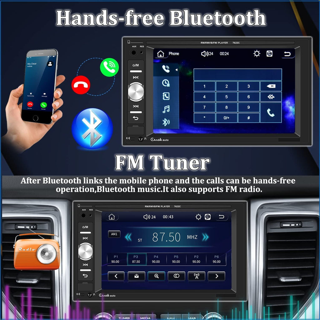 Podofo Double 2 Din 6.2'' Car Stereo Radio with Apple Carplay Android Auto HD Touch Screen Car MP5 Player Bluetooth Mirror Link USB,with Rearview Camera