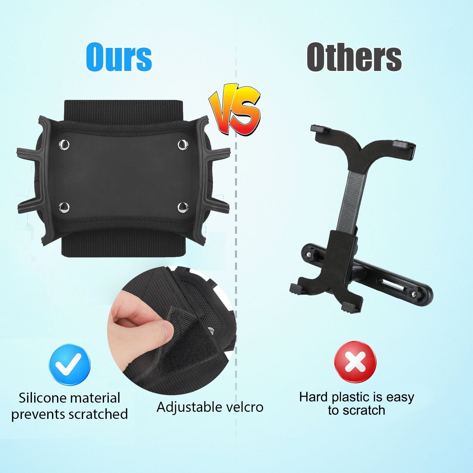 Car Headrest Mount Tablets Holder, EEEkit Universal Silicone Holder for Kids, Angle Adjustable Headrest Stand Fit for All 7-10.5'' Tablet Phone Nintendo Switch, Black