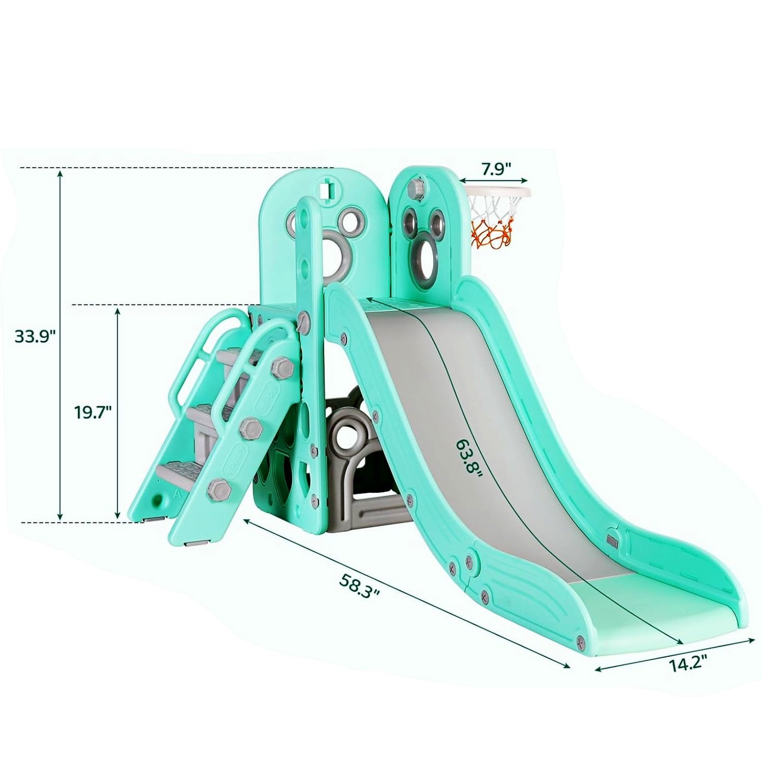 Arlopu Large Kids Slide, 4 in 1 Sturdy Toddler Slide Climber Playset with Basketball Hoop & Ball, Storage Space and Non-Slip Steps, Indoor Outdoor Toy for Children 1 Years +