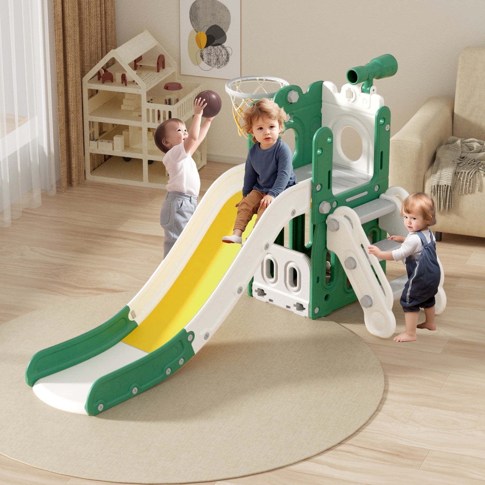 KORIMEFA Toddler Slide for Age 1-3 Outdoor Playset Indoor Playground Kids Slides for Backyard Baby Slide 6 in 1 Climber Slides