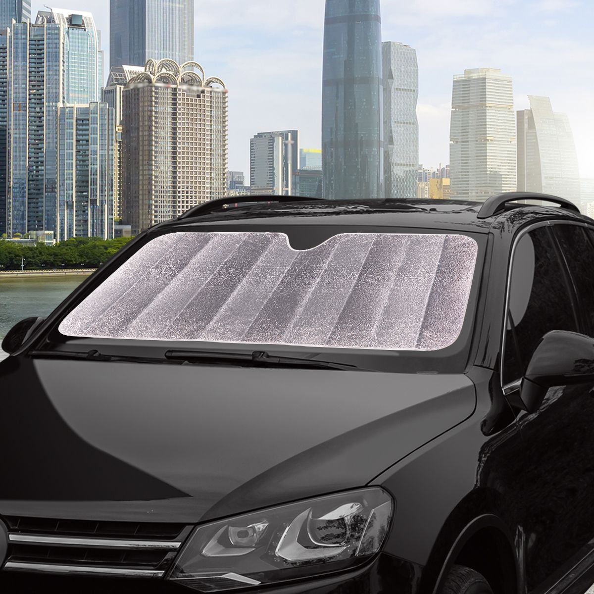 Auto Drive Universal Fit Windshield Silver Sunlight Reflecting Accordion Sunshade AD021700S-1 1 Pack, 63" x 28.5"