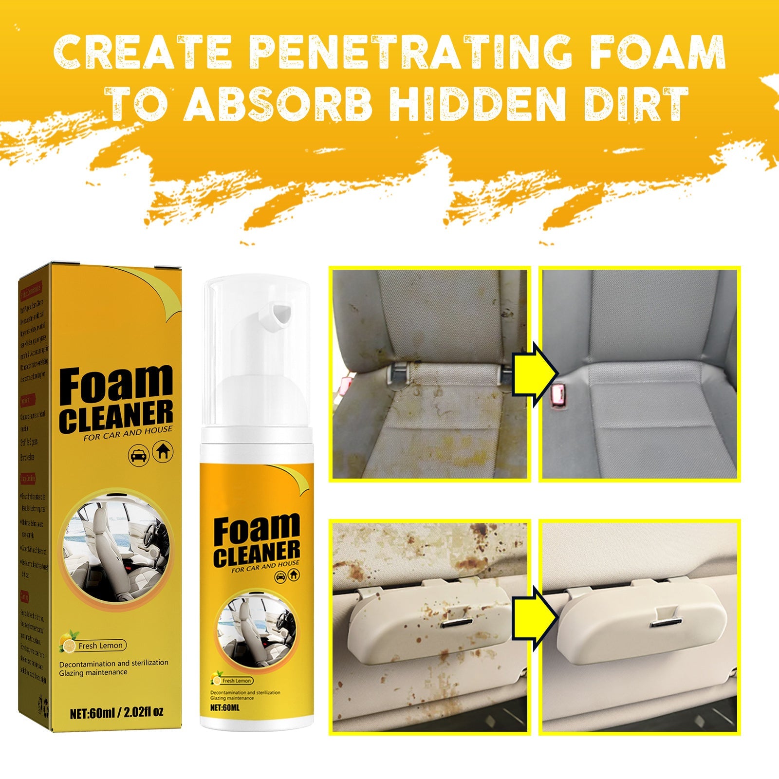 Multi-functional Car Foam Cleaner,100ml No Flushing Car Interior Cleaning, Grease-Free Cleaner, All Purpose Foam Cleaner Spray for Car House Kitchen (3 pcs)