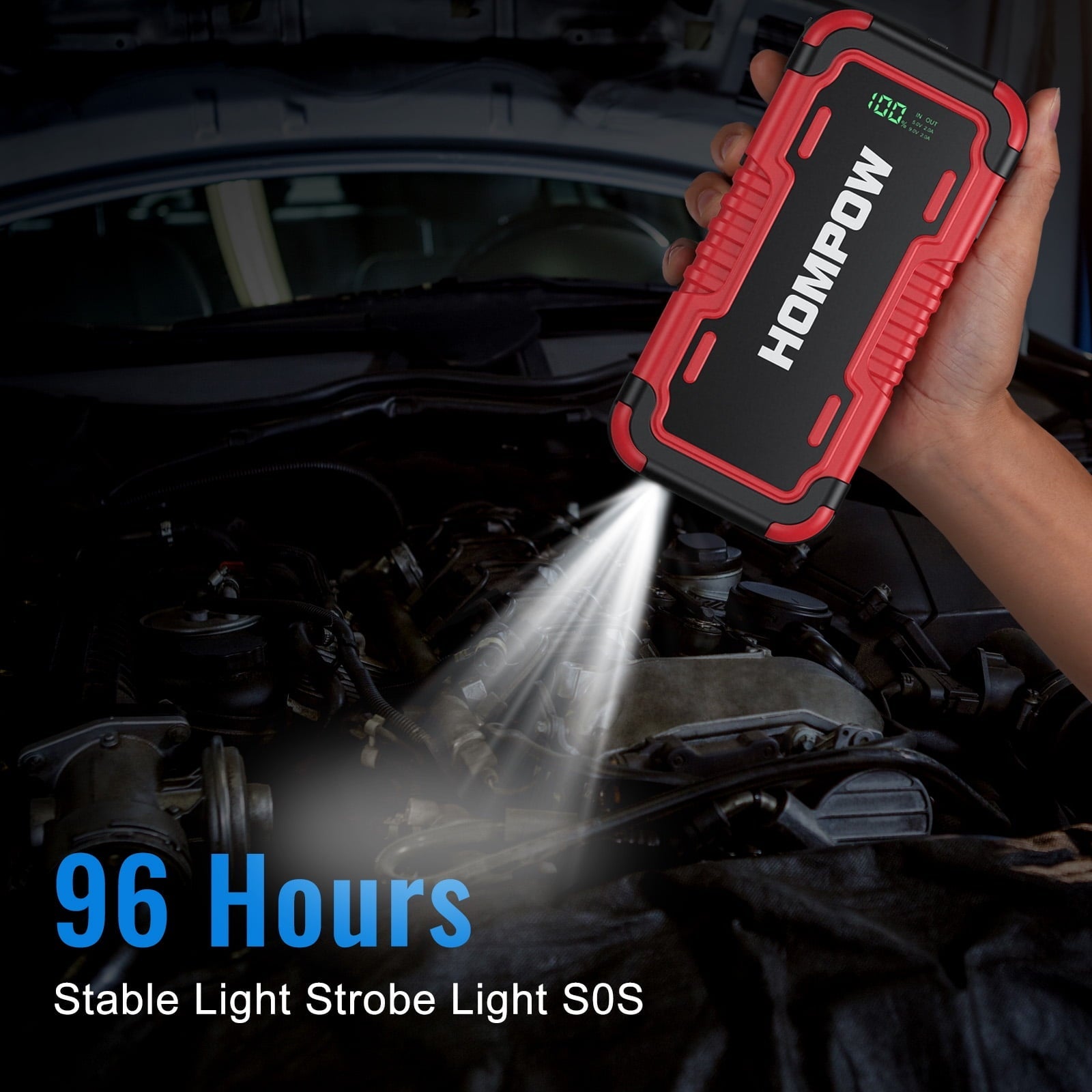 Car Jump Starter, HOMPOW 2000A Peak 18000mAh Lithium Jump Starter Battery Pack for up to 8L Gas or 6L Diesel Engine, Safe 12V Portable Battery Starter Power Pack with LED Screen & LED Light