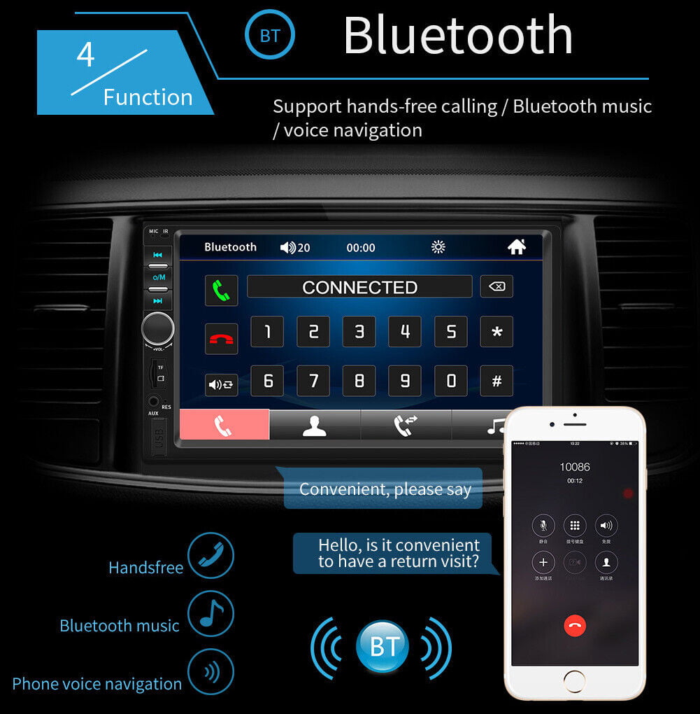 Bileeko 7" Double 2 DIN Car MP5 Player Bluetooth Touch Screen Stereo Radio With Camera