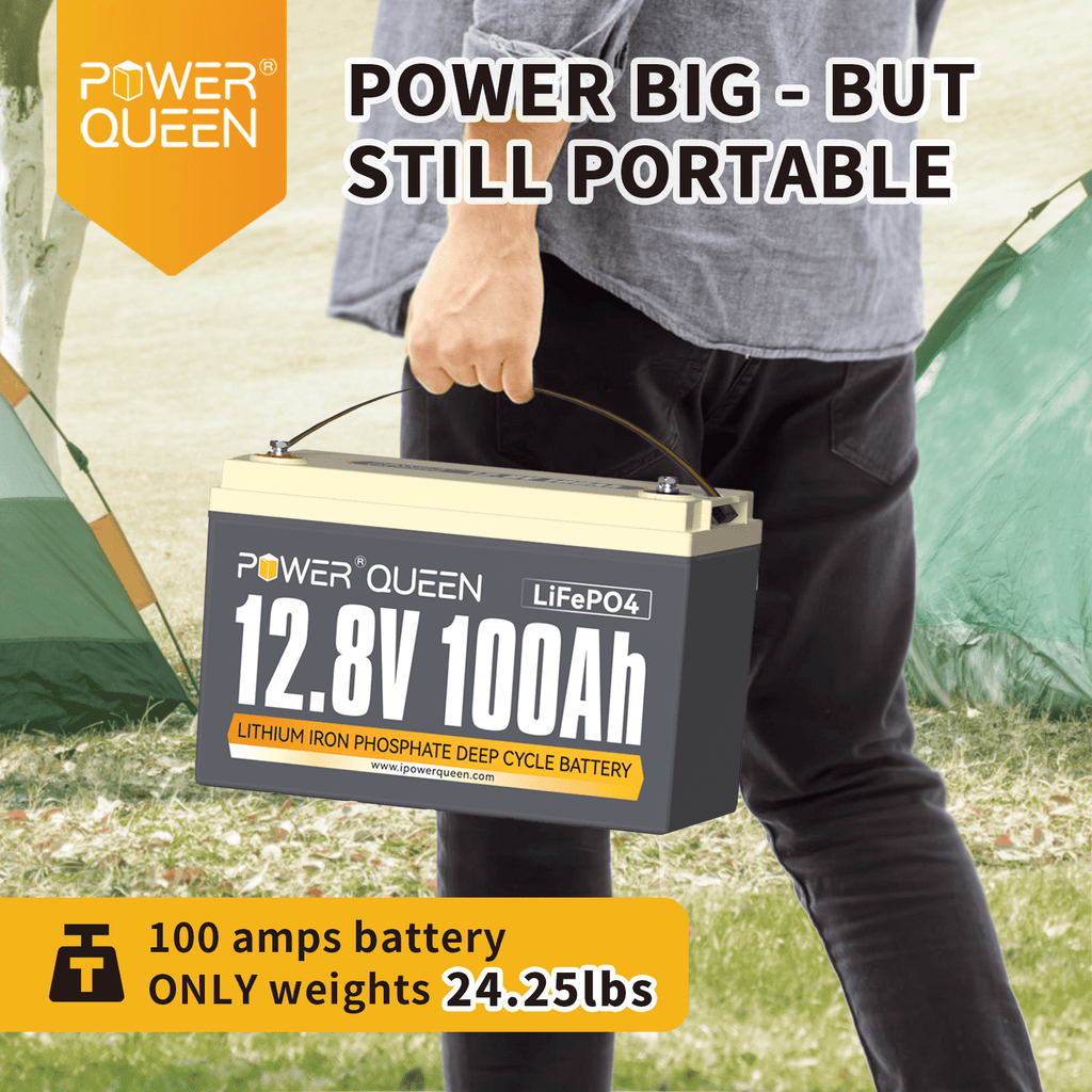 Power Queen 12V 100Ah LiFePO4 Lithium Battery Deep Cycle with 100A BMS for Solar Marine
