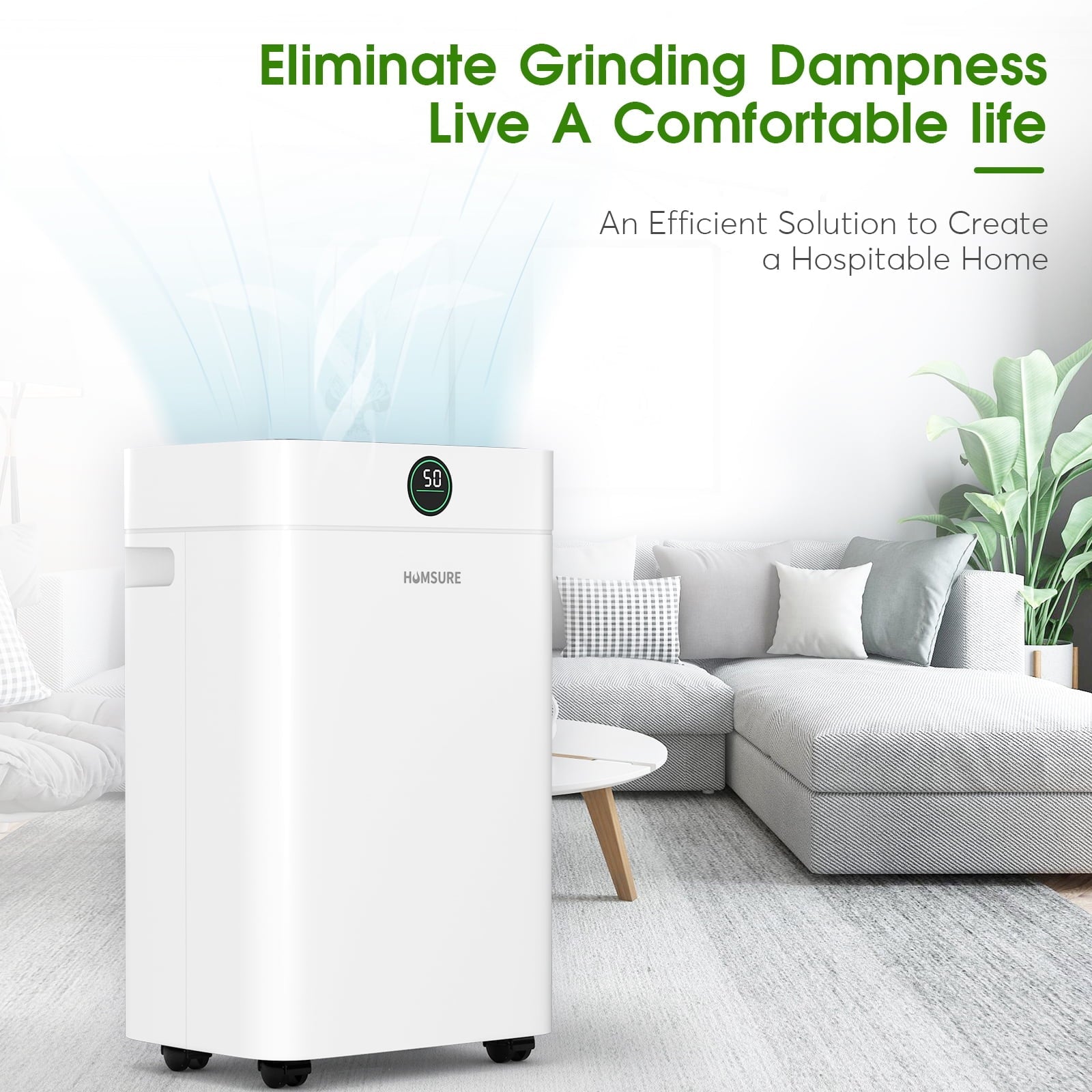 HUMSURE 35 Pint Dehumidifier 3000 Sq.Ft Room, for Basements with Drain Hose, Ideal for Large&Medium Sized Bathroom and Bedroom, Max Moisture Removal 50 Pints (95 "F, 95% RH)