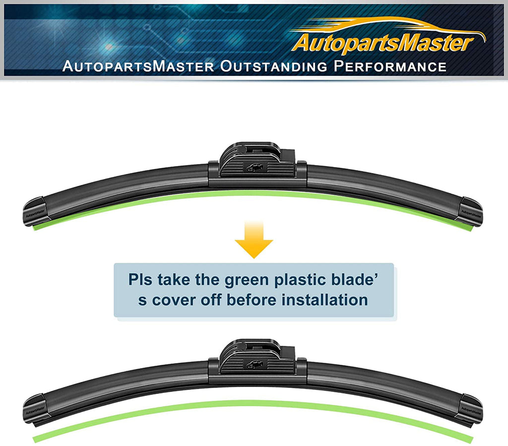 Feildoo Windshield wiper blades, 24" + 14" Bracketless Beam Wiper Car Front Window J U Hook Wiper Blade (set of 2)