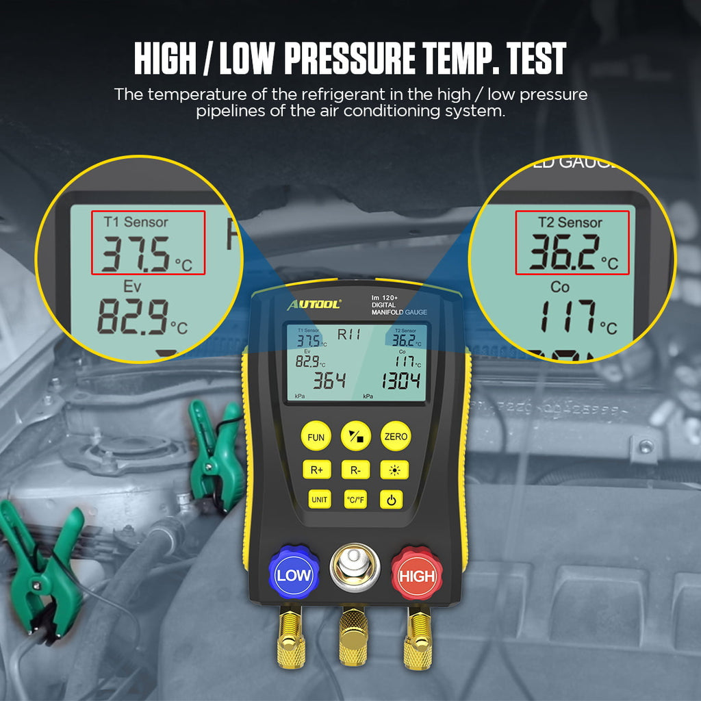AUTOOL Air-Conditioning R134A Refrigerationt Digital Manifold Gauge Set, HVAC Vacuum Pressure Temperature Tester Kit, Support 89 Kinds Refrigerant HVAC Tools, AC Leak Detector Kit