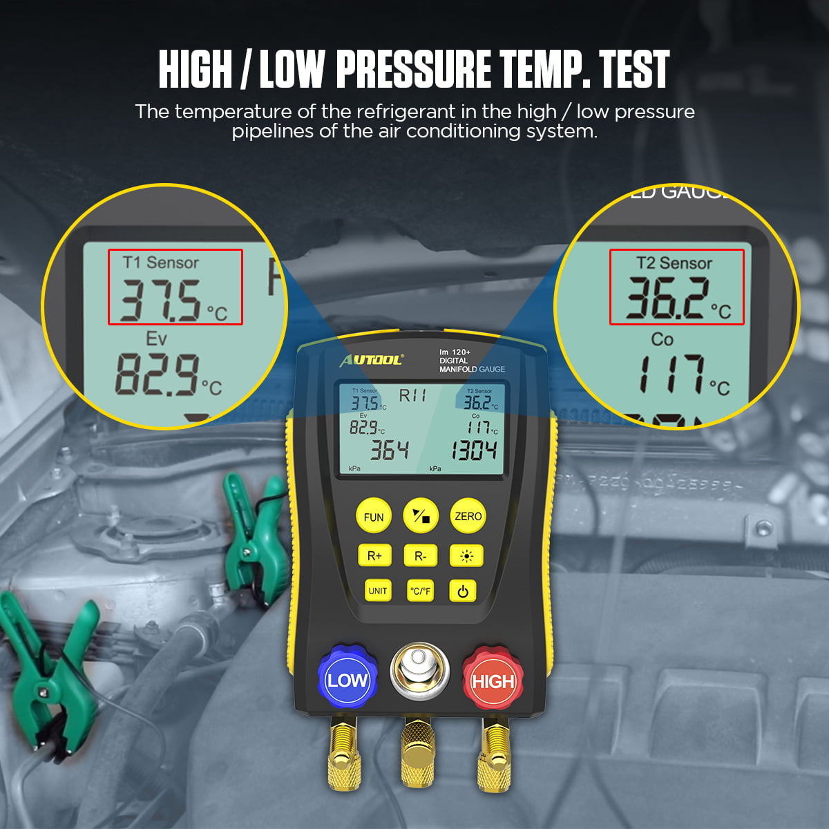 AUTOOL Air-Conditioning R134A Refrigerationt Digital Manifold Gauge Set, HVAC Vacuum Pressure Temperature Tester Kit, Support 89 Kinds Refrigerant HVAC Tools, AC Leak Detector Kit