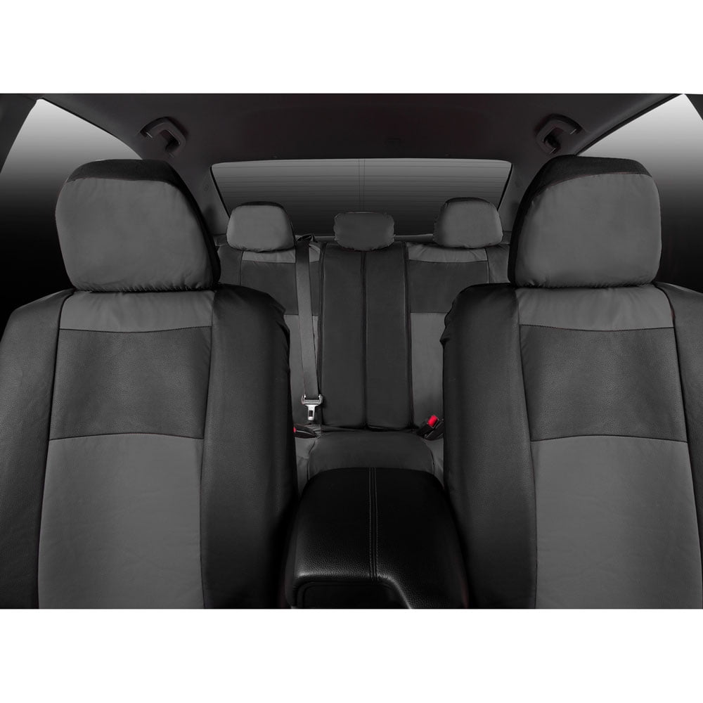BDK Classic Gray Faux Leather Car Seat Covers Full Set, Front & Rear Bench Seat Cover for Cars Truck
