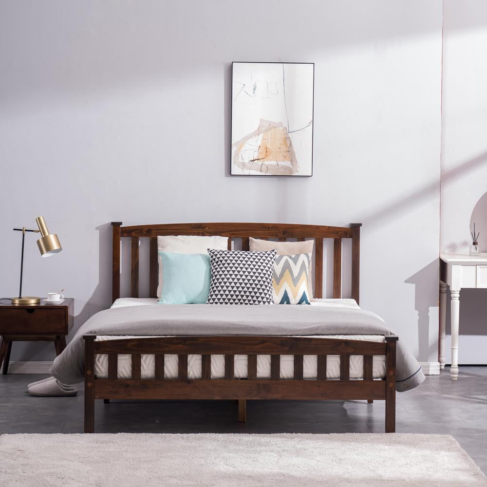 UBesGoo Wood Platform Bed with Headboard And Footboard,Walnut Full