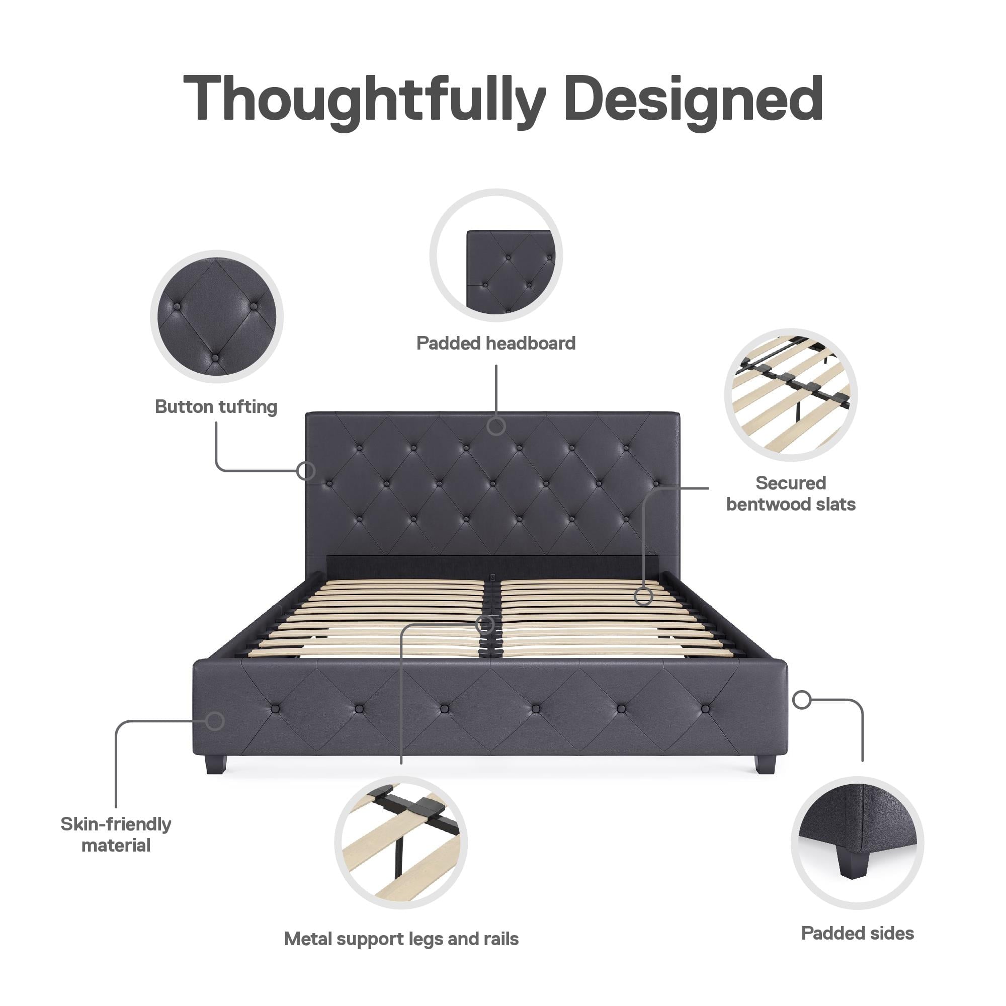 DHP Dakota Upholstered Platform Bed, Queen, Gray Faux Leather