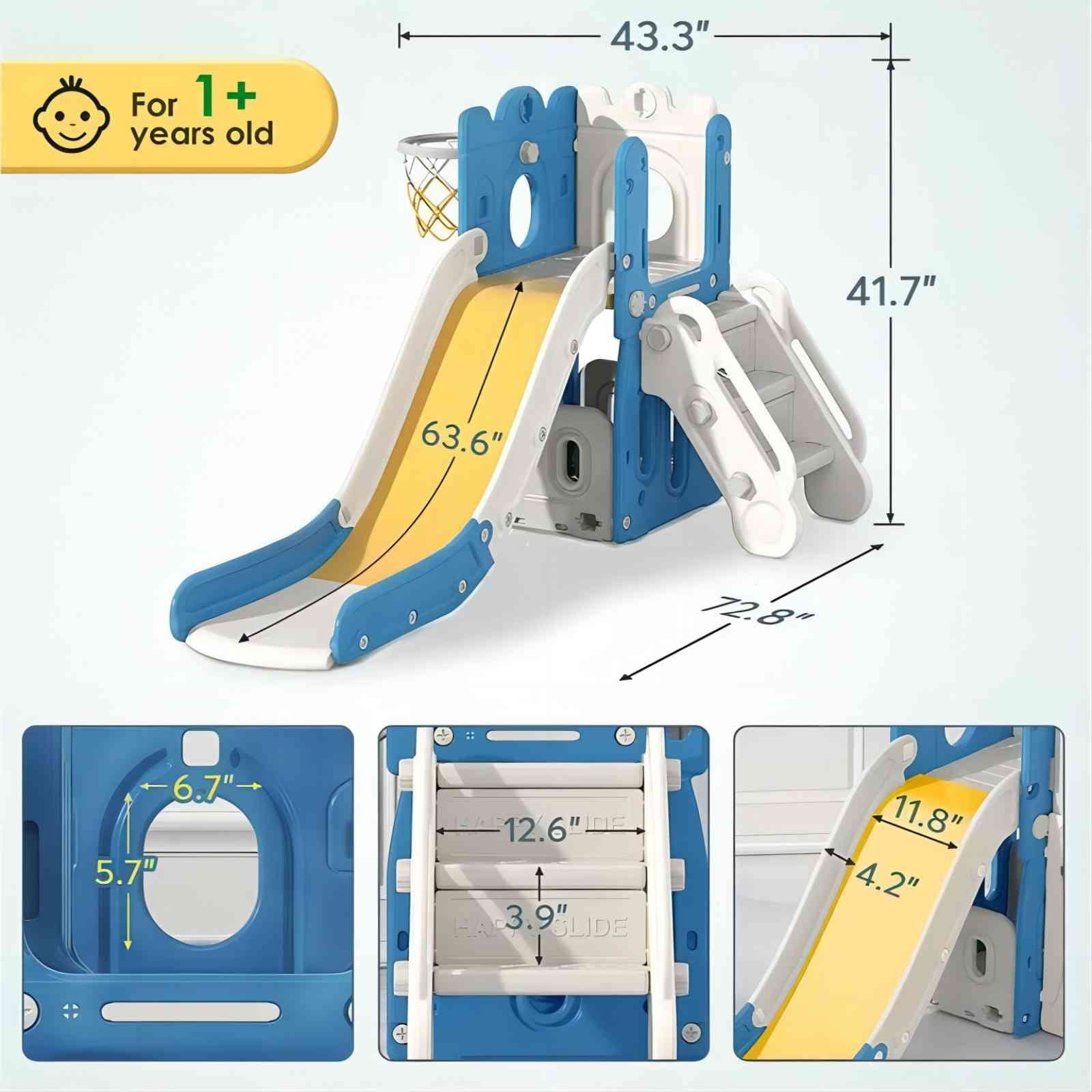Vebreda Kids Slide for Toddlers Age 1-6 Indoor Outdoor Slide and Climbing Playset with Basketball Hoop