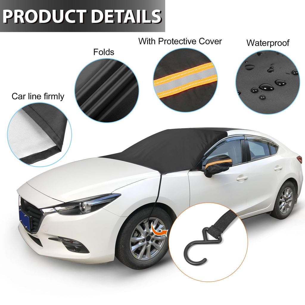 Strap Car Front Windshield Cover Snow Frost Freeze Sunshade with Rearview Mirror Protective Cover 85x50 Inches