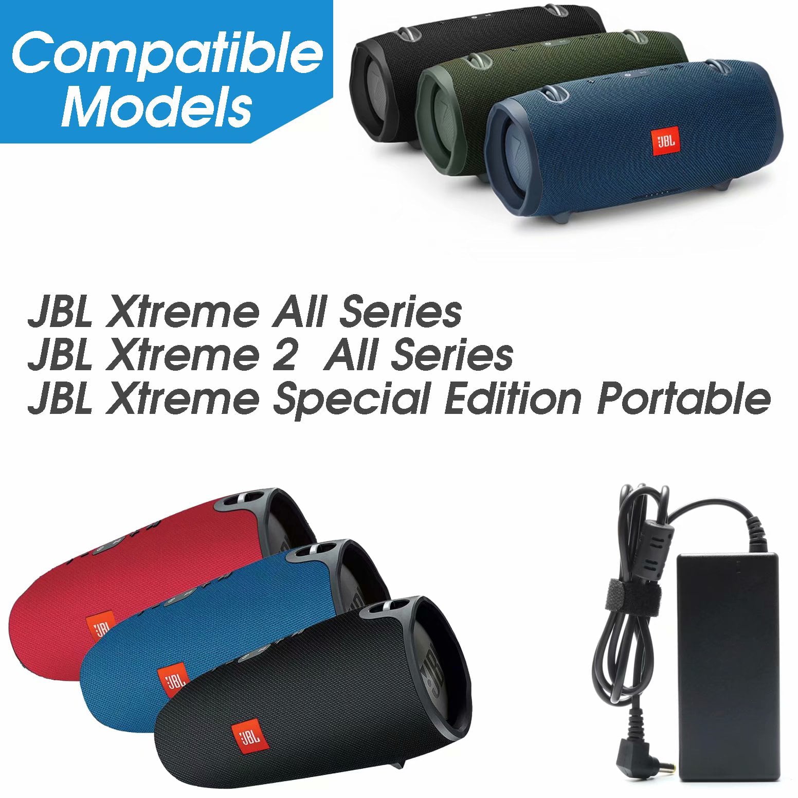 19V 20V Ac Dc Adapter Charger Compatible with JBL Xtreme, Xtreme 2, JBL Boombox Portable Wireless Bluetooth Speaker (Black, Blue, Red) Power Supply Cord